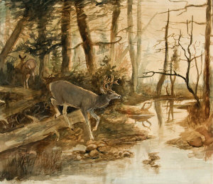 Charles M. Russell - Deer Crossing, c.1890