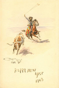 Charles M. Russell - South American Gaucho; New Years Greeting, 1903