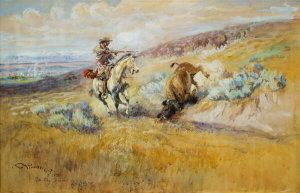 Charles M. Russell - Meat for the Wagons, 1925