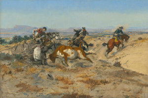 Charles M. Russell - When Cowboys Get in Trouble [The Mad Cow], 1899