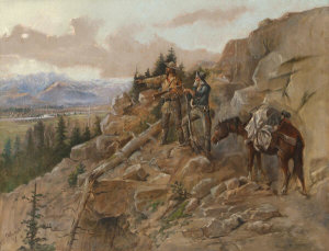 Charles M. Russell - Trouble on the Horizon [Prospectors Discover an Indian Camp], 1893