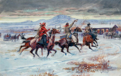 Charles M. Russell - Going to a Christmas Ranch Party in the 1880s, 1908