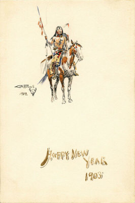 Charles M. Russell - 'Indian on Horse' New Years Greeting, 1902