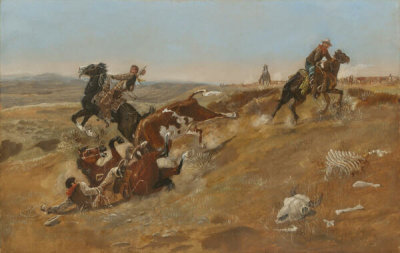 Charles M. Russell - Cowpunching Sometimes Spells Trouble, 1889