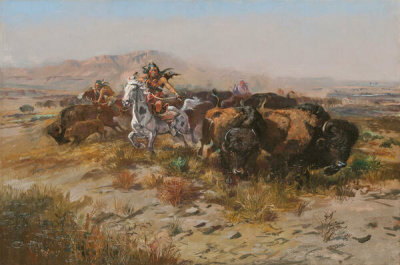Charles M. Russell - The Buffalo Hunt [Wild Meat for Wild Men], 1899