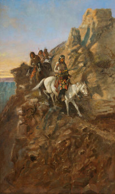 Charles M. Russell - There May Be Danger Ahead [Hunting Party on Mountain Trail], 1893