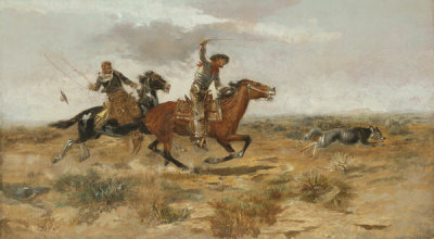 Charles M. Russell - Cowboy Sport – Roping a Wolf, 1890
