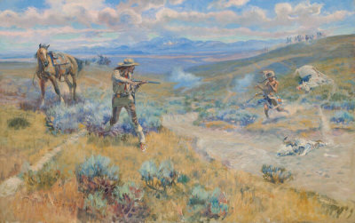 Charles M. Russell - Buffalo Bill’s Duel With Yellowhand, 1917