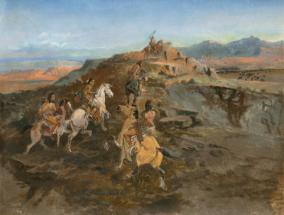 Charles M. Russell - Sighting the Herd [Buffalo Hunt], 1896