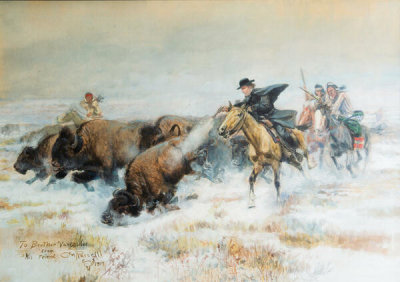 Charles M. Russell - Brother Van on a Buffalo Hunt, 1909