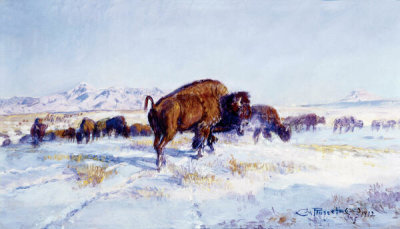 Charles M. Russell - Buffalo in Winter; Buffalo on Winter Range, 1912